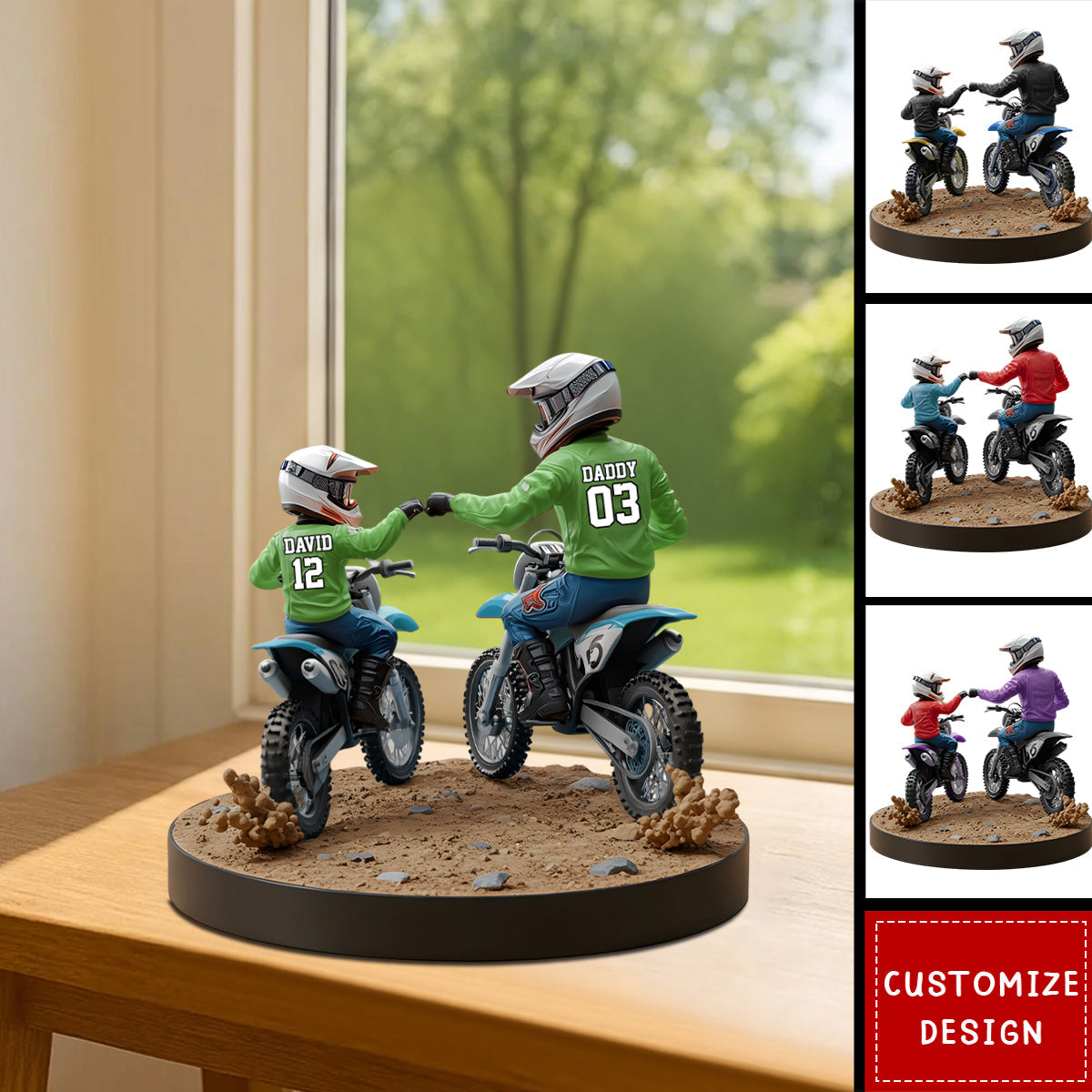 Dirt Bike/Motocross Racer Dad And Kid - Personalized Dirt Bike Shaped Acrylic Plaque