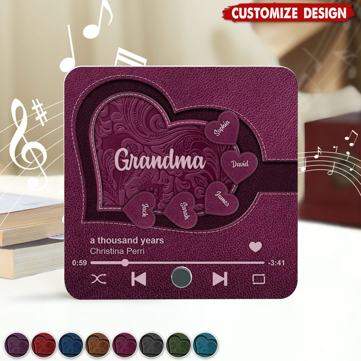Grandma's Little Sweethearts, Leather Effect Printed Personalized Music Fridge Magnet