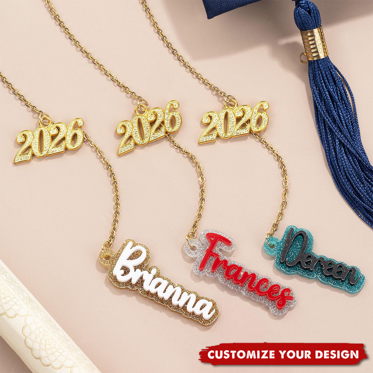 Personalized Graduation Cap Charm - Custom Glitter Name Tassel Decoration, 2026 Graduation Gift for Graduates and Classmates