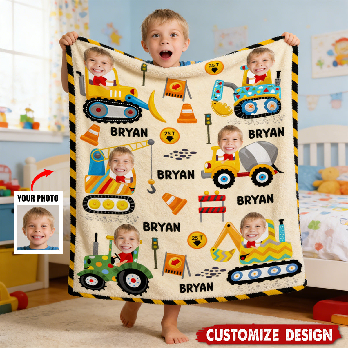 Construction Machines - Personalized Blanket - Gift For Kids