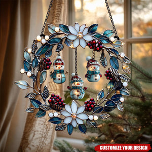 Personalized Snowman Family Acrylic Wreath Suncatcher