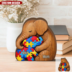 Personalized Autism Mom Elephant Bear Wooden Plaque