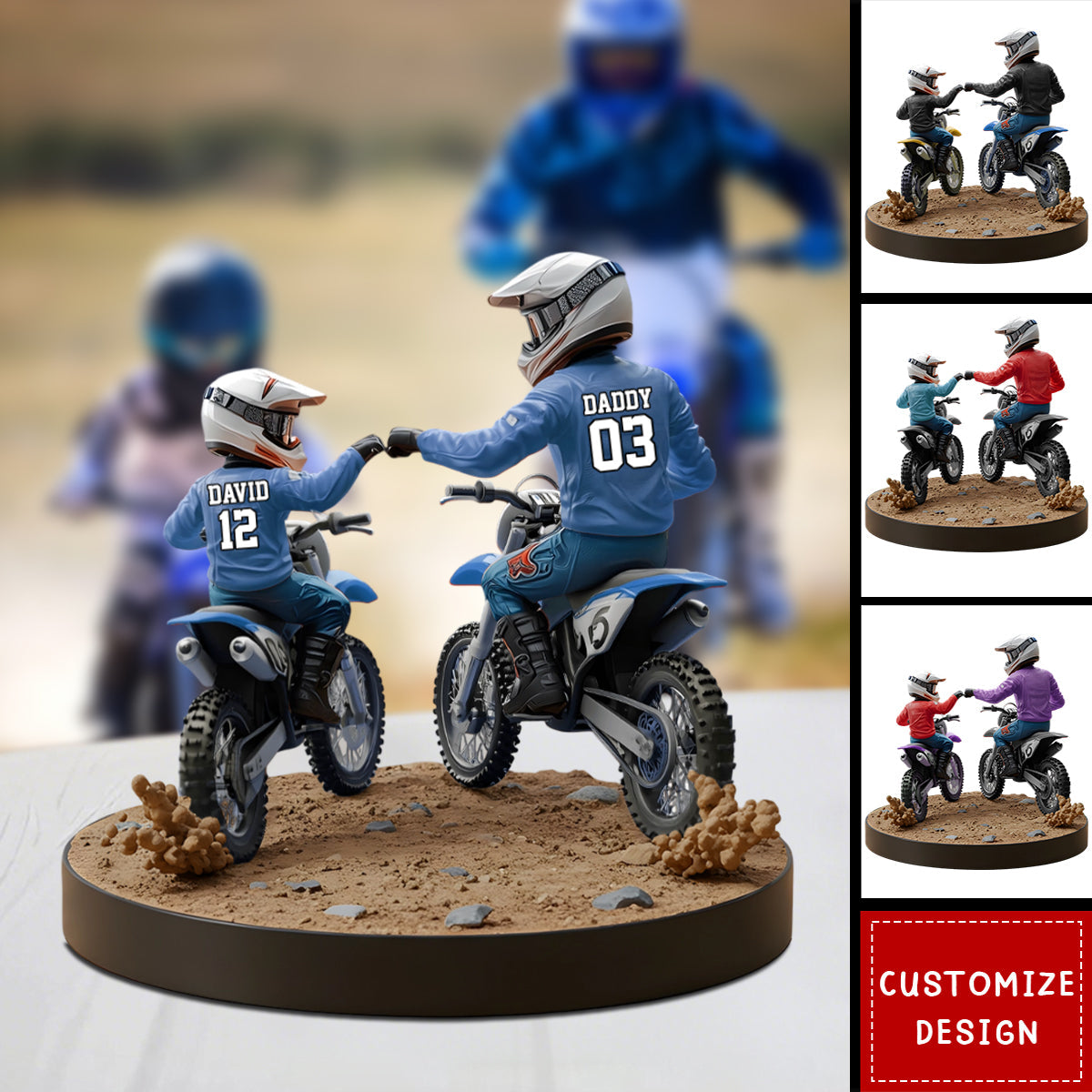 Dirt Bike/Motocross Racer Dad And Kid - Personalized Dirt Bike Shaped Acrylic Plaque