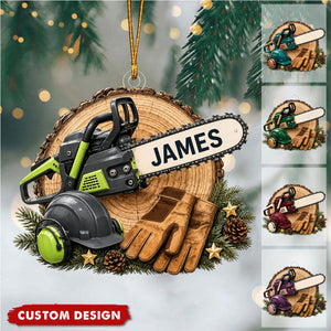 Personalized Tree Arborist Ornament, Chainsaw Carver Christmas Decor