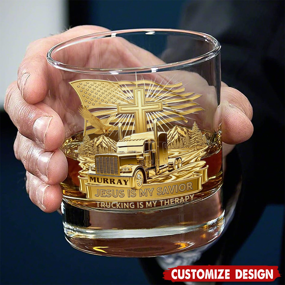 Trucker Christian Round Whiskey Glass - Personalized Gifts For Christian