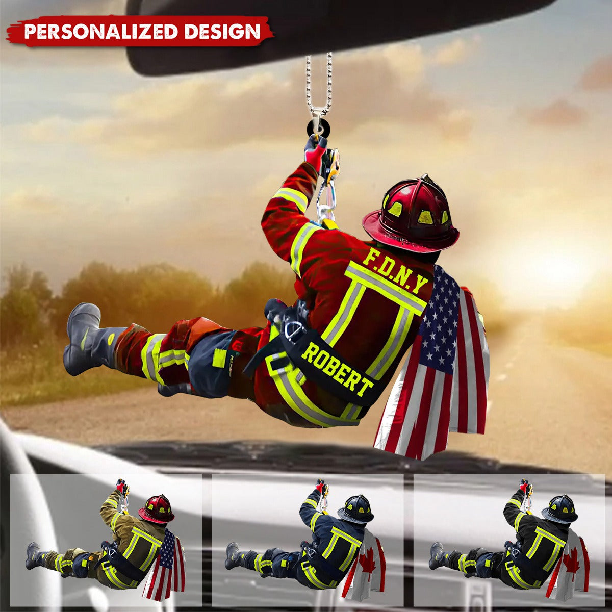 New Release Personalized US/CA Firefighter Name & Department Car Hanging Ornament And Christmas Ornament