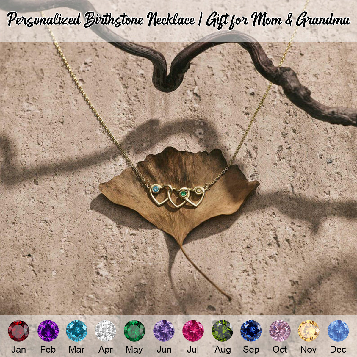 Personalized Heart Birthstone Necklace -Gift For Her