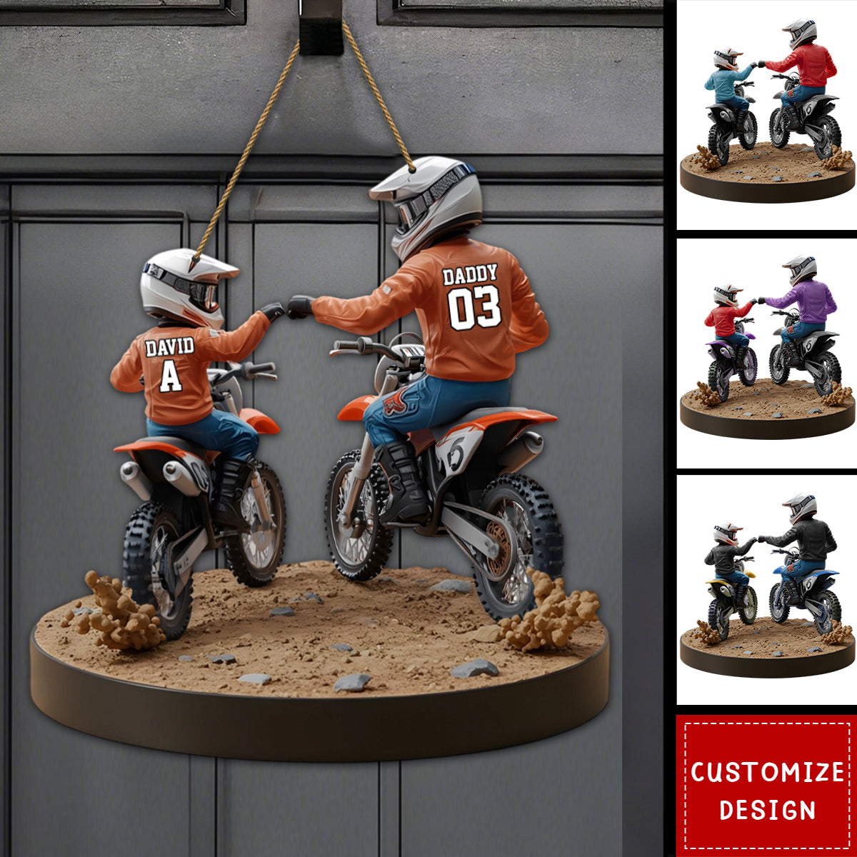 Dirt Bike Dad And Kid - Personalized Dirt Bike Shaped Wood Sign