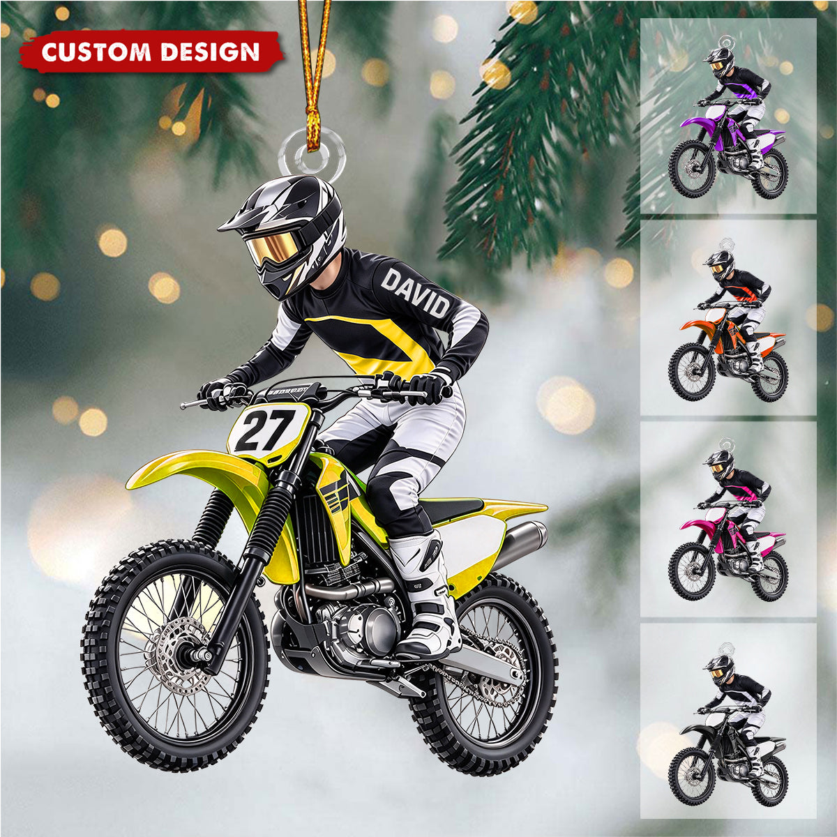 Personalized Motocross Ornament: Custom Name, Number, Bike Color