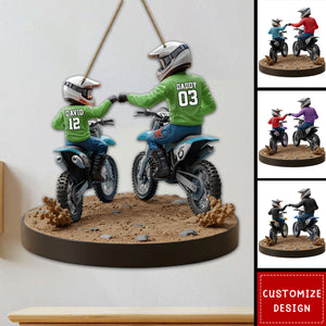 Dirt Bike Dad And Kid - Personalized Dirt Bike Shaped Wood Sign