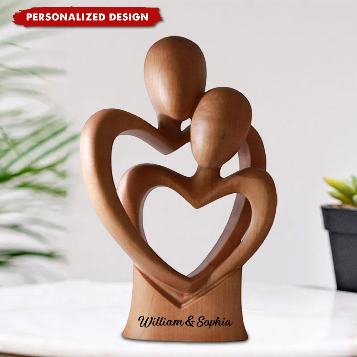 Personalized Hand Carved Wooden Heart Couple Plaque-Anniversary or Wedding Gift