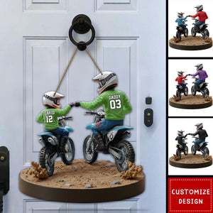 Dirt Bike Dad And Kid - Personalized Dirt Bike Shaped Wood Sign