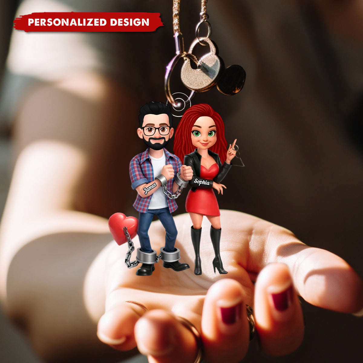 Personalized Funny Cartoon Couple Keychain - Gift for Couple