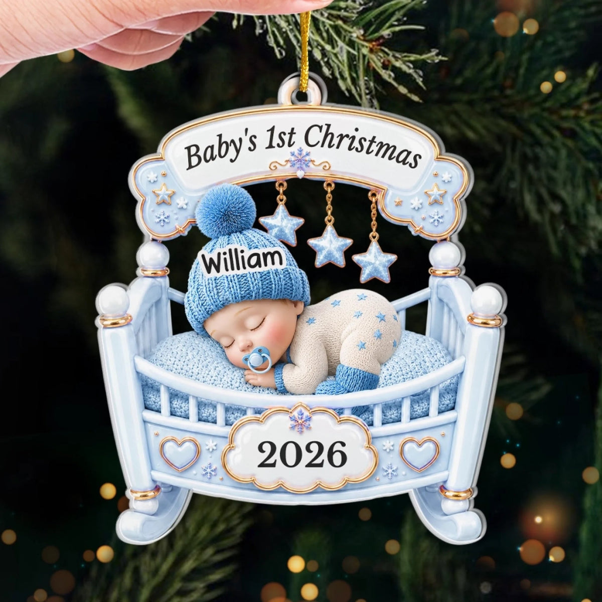 Personalized Baby's 1st Christmas 2026 Acrylic Ornament - Custom Crib Baby Ornament Gift for New Parents Baby Shower Gender Reveal