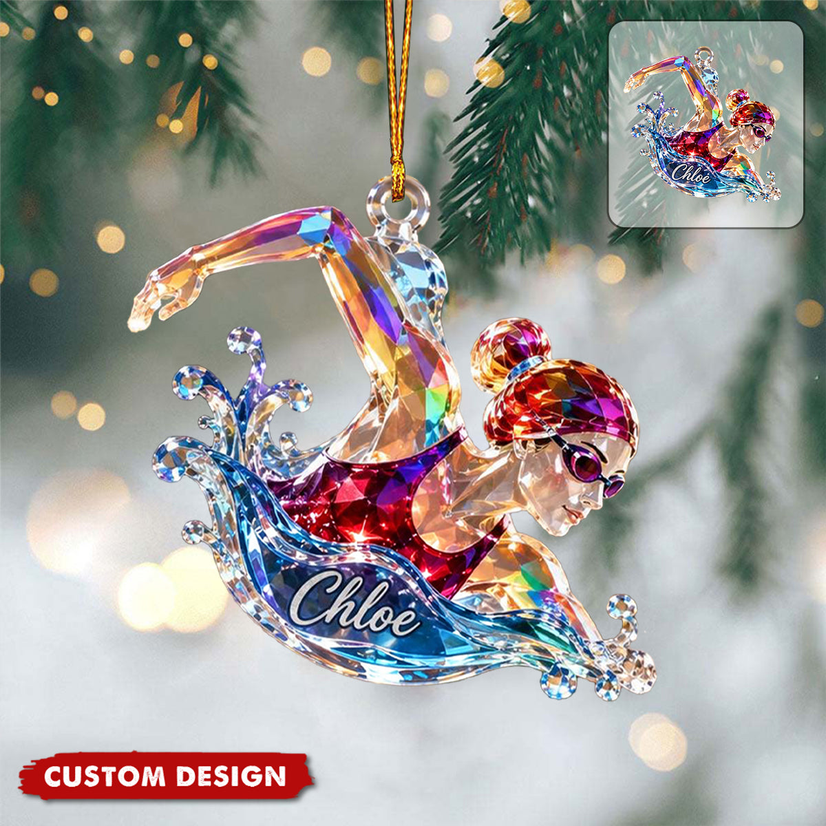 Personalized Swimming Ornament,  Swimmer Christmas Ornament, Swim Lover Gift
