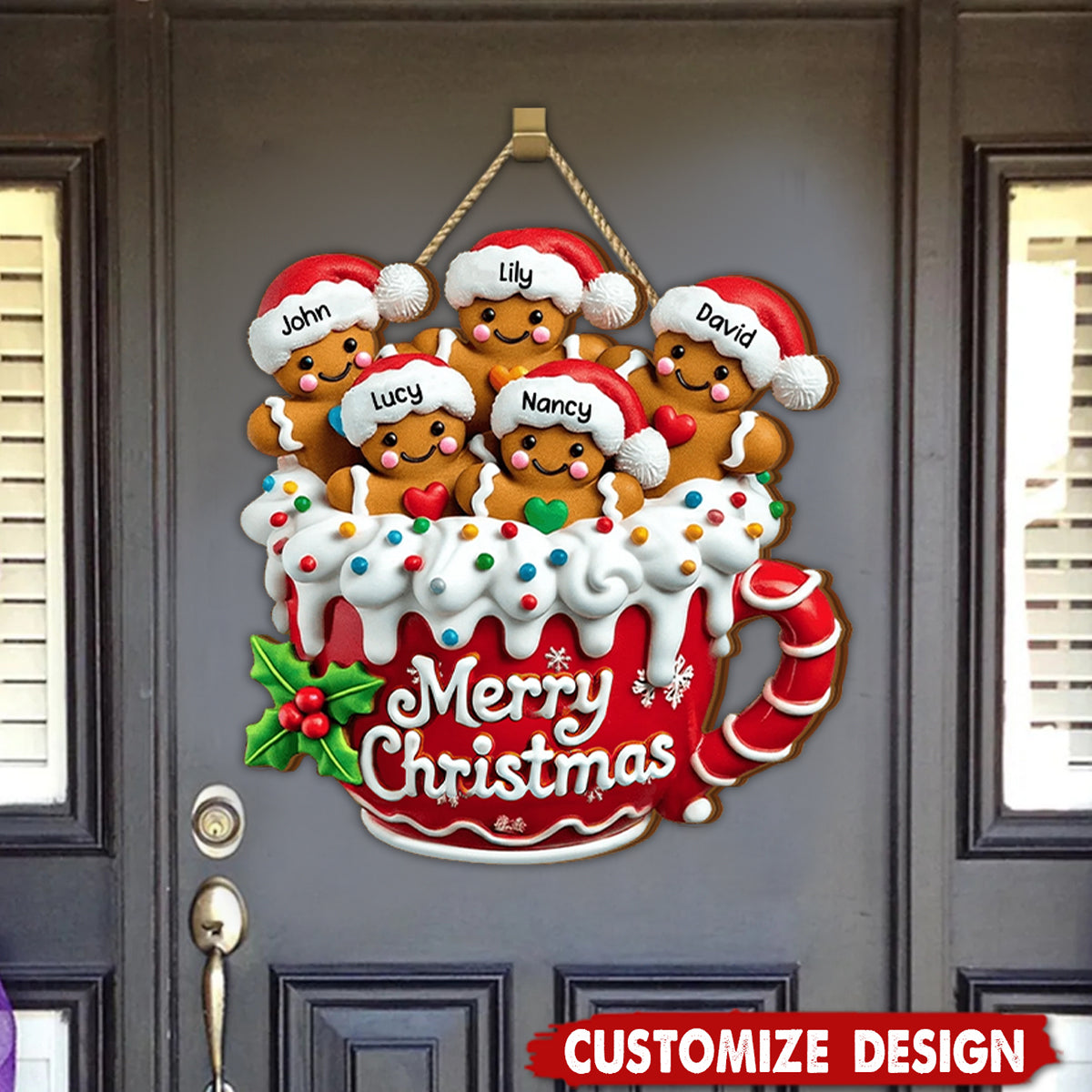 Merry Christmas - Personalized Gingerbread Wood Sign - Gift For Family