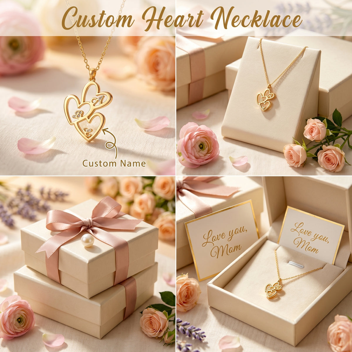 Personalized Family Initial Heart Necklace - Name Pendant, Mother's Day Gift
