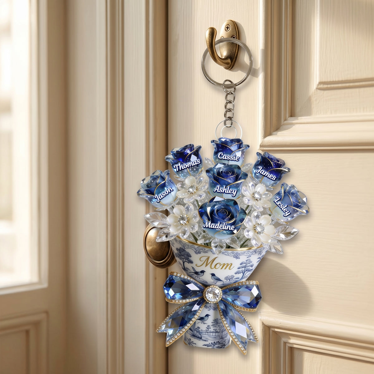 Personalized Flower Bouquet Acrylic Keychain - Gift For Mom