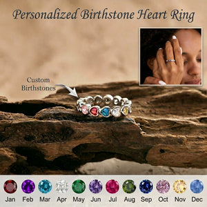 Personalized Birthstone Heart Ring - Mother's Day & Anniversary Gift