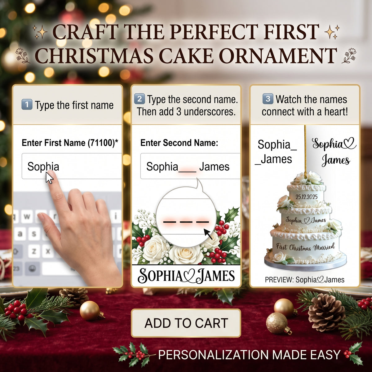 Personalized Wedding Cake First Christmas Married Ornament - Custom Mr & Mrs Name Wedding Ornament