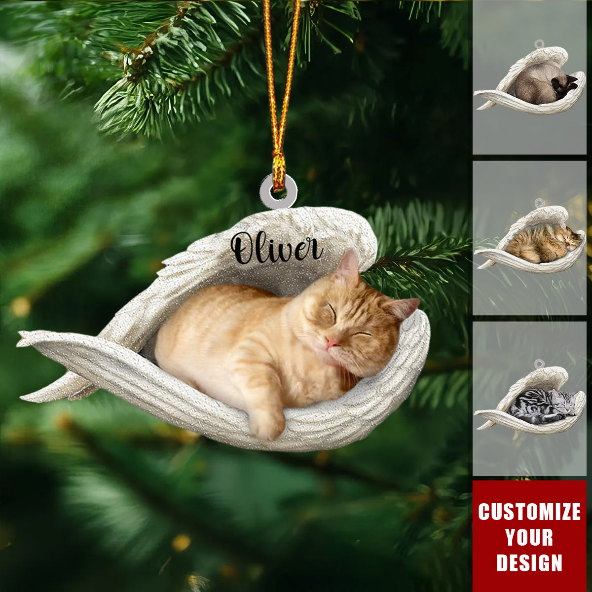Personalized Cat Sleeping Angel Ornament-Great Gift Idea For Cat Lovers