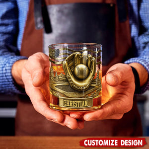 Personalized Baseball Whiskey Glass - Baseball Lovers Gift