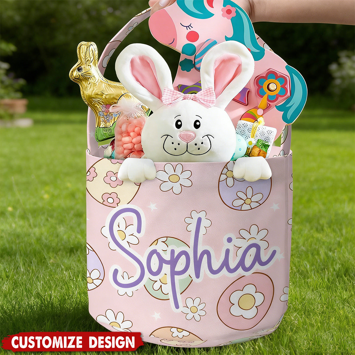 Personalized Name Easter Pattern Basket - Gift For Easter Lovers