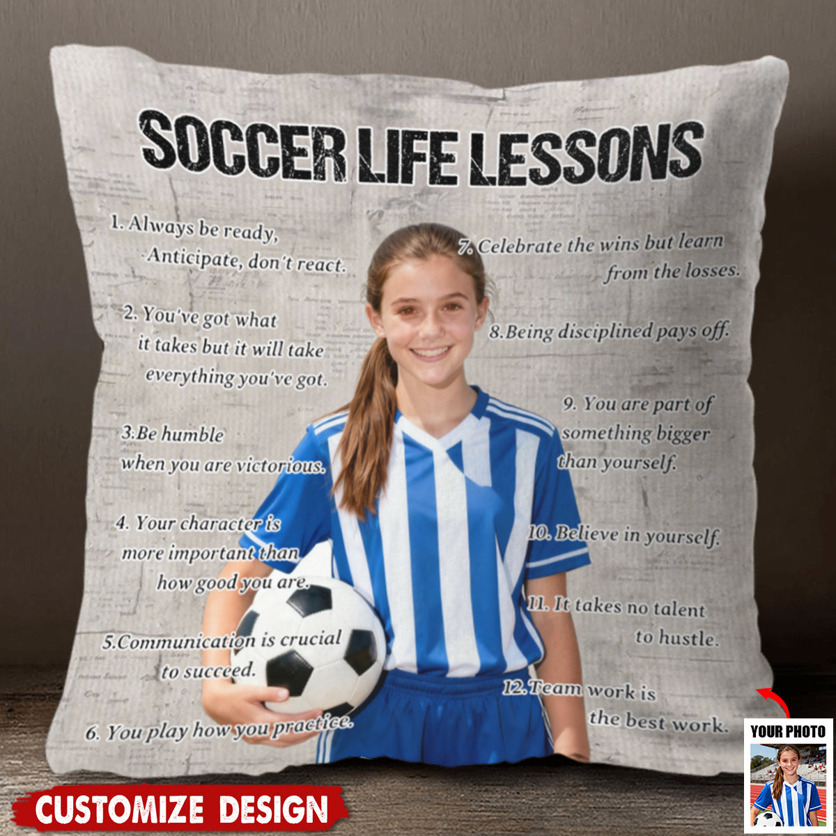 Personalized Soccer Life Lessons Upload Photo Pillow-Gift For Soccer Lovers