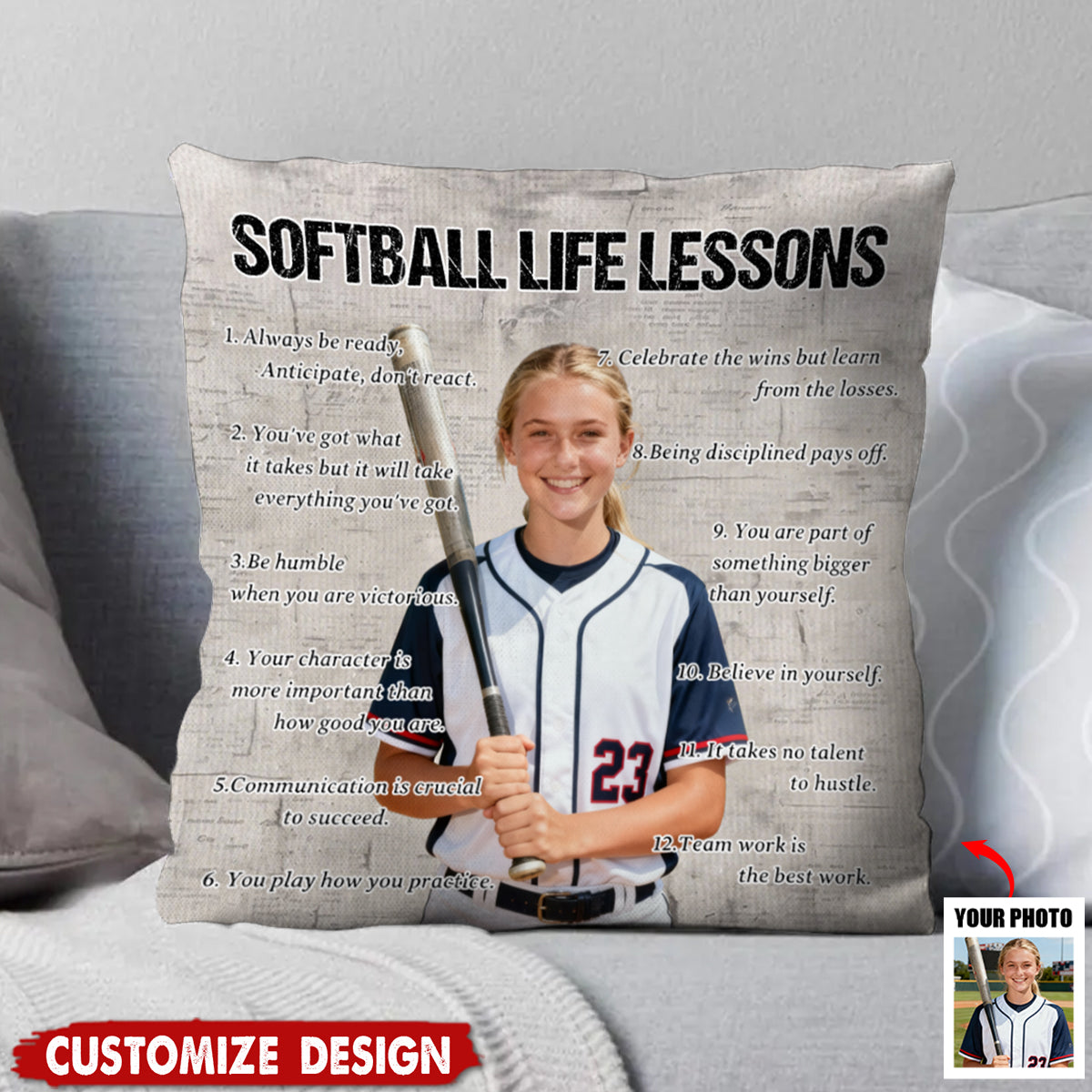 Personalized Softball Life Lessons Upload Photo Pillow-Gift For Softball Lovers