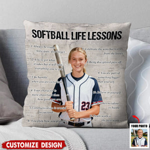 Personalized Softball Life Lessons Upload Photo Pillow-Gift For Softball Lovers