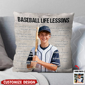 Personalized Baseball Life Lessons Upload Photo Pillow-Gift For Baseball Lovers