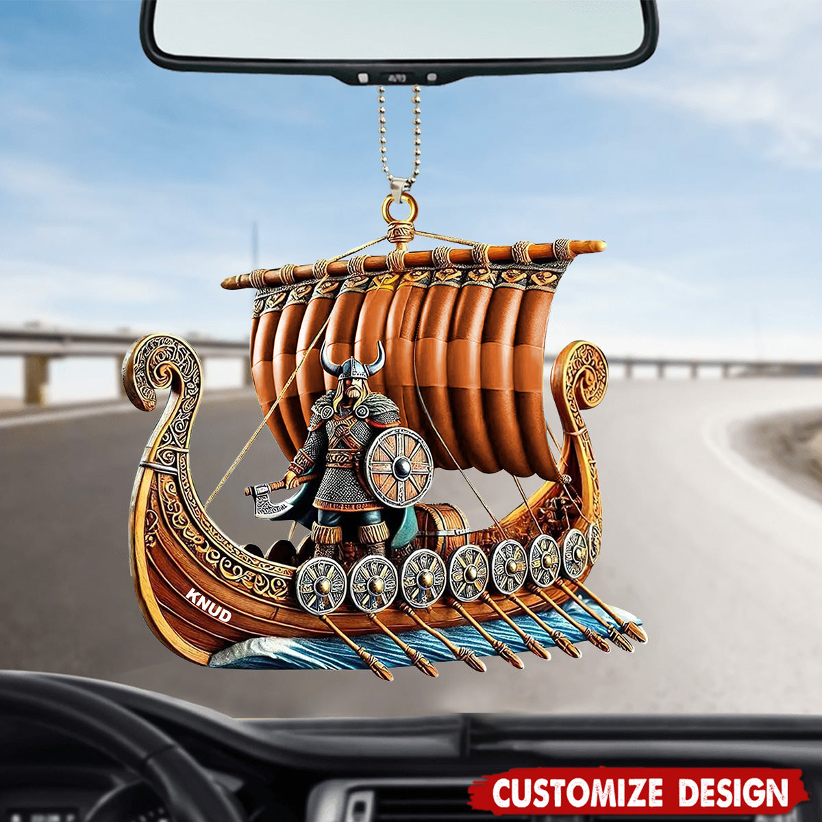 Personalized Viking Ship Car Ornament - Gift For History