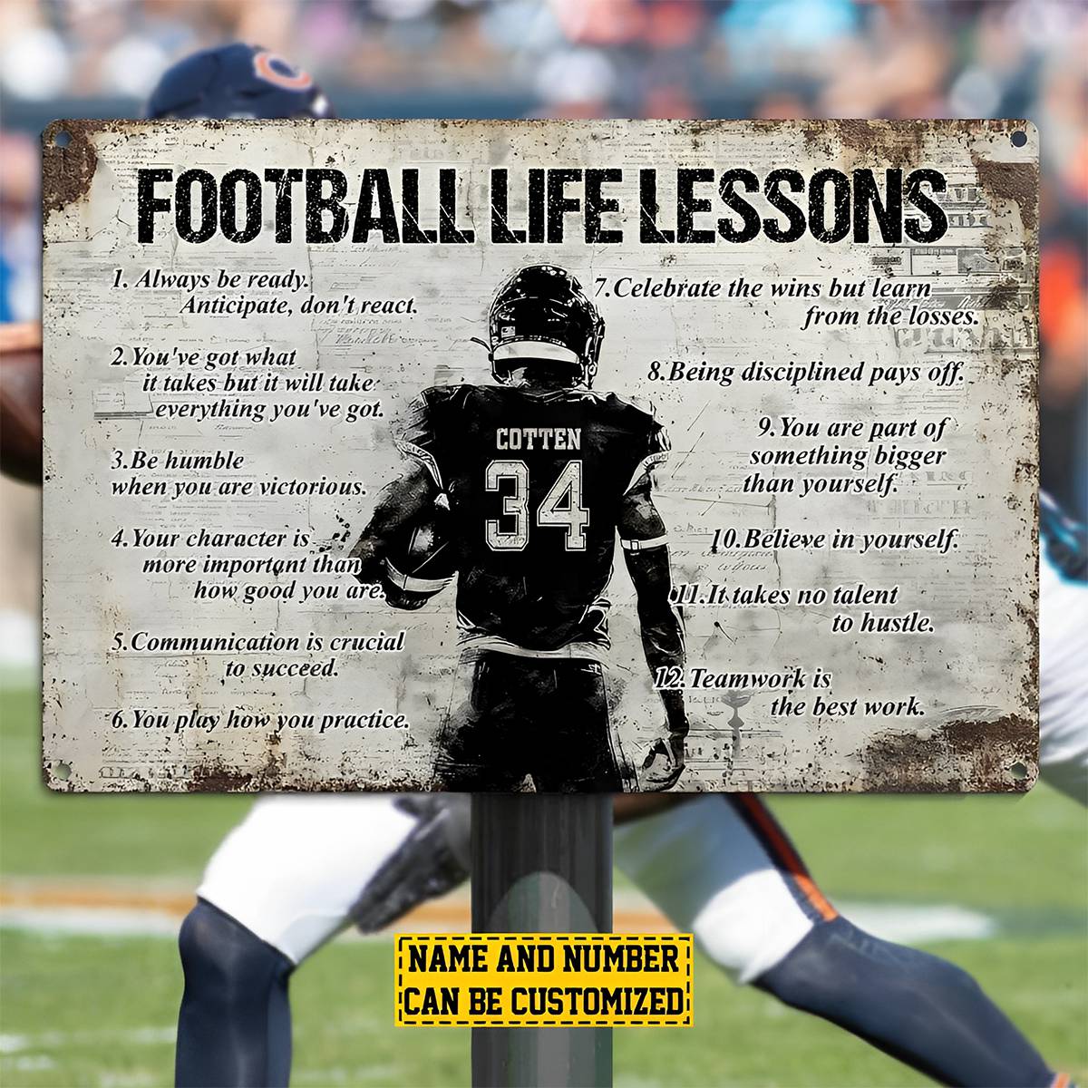 Personalized American Football Player Metal Sign