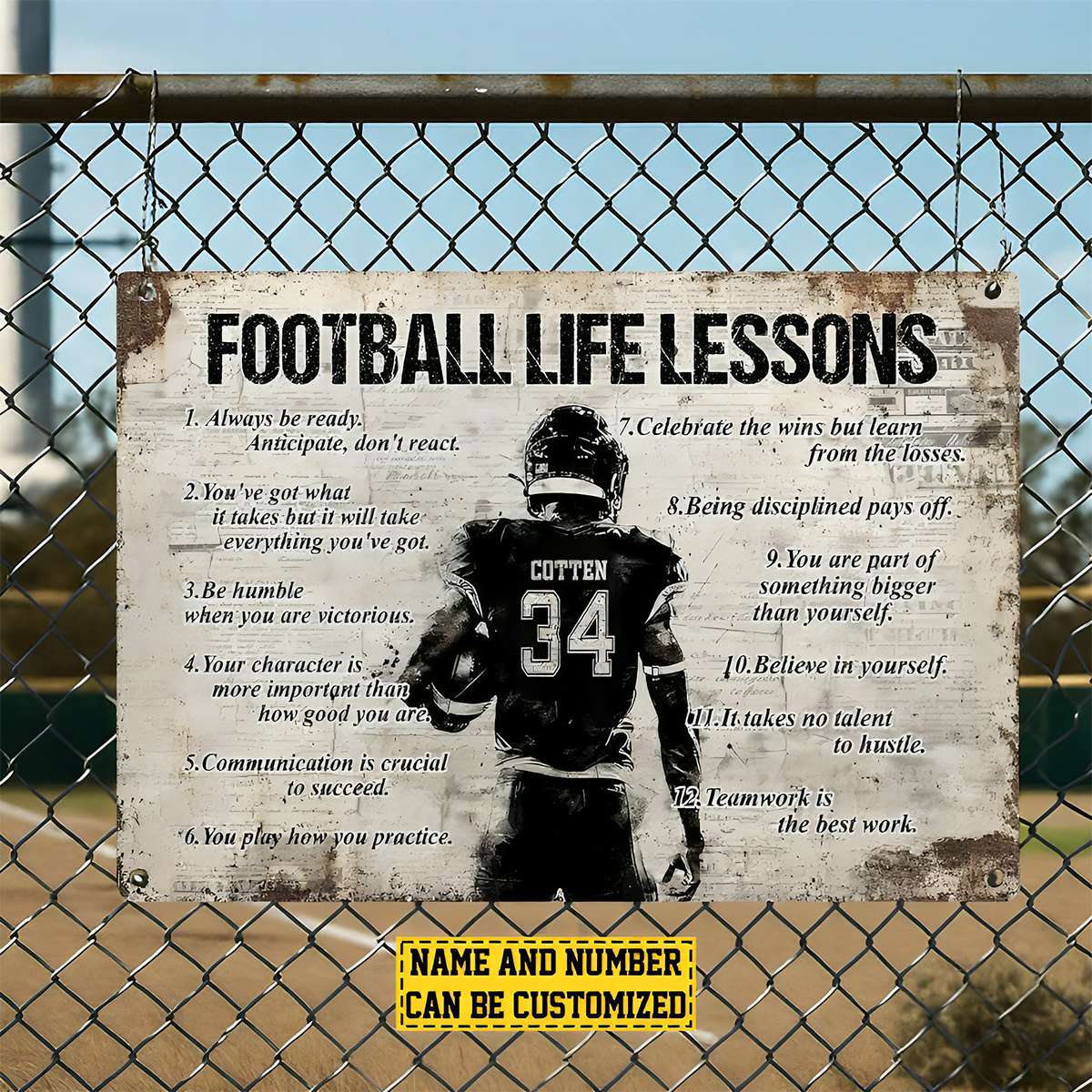 Personalized American Football Player Metal Sign