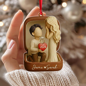 Personalized She Said Yes Ornament - Custom Acrylic & Wood Couple Engagement Proposal Gift