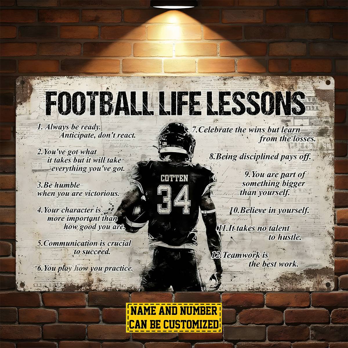 Personalized American Football Player Metal Sign