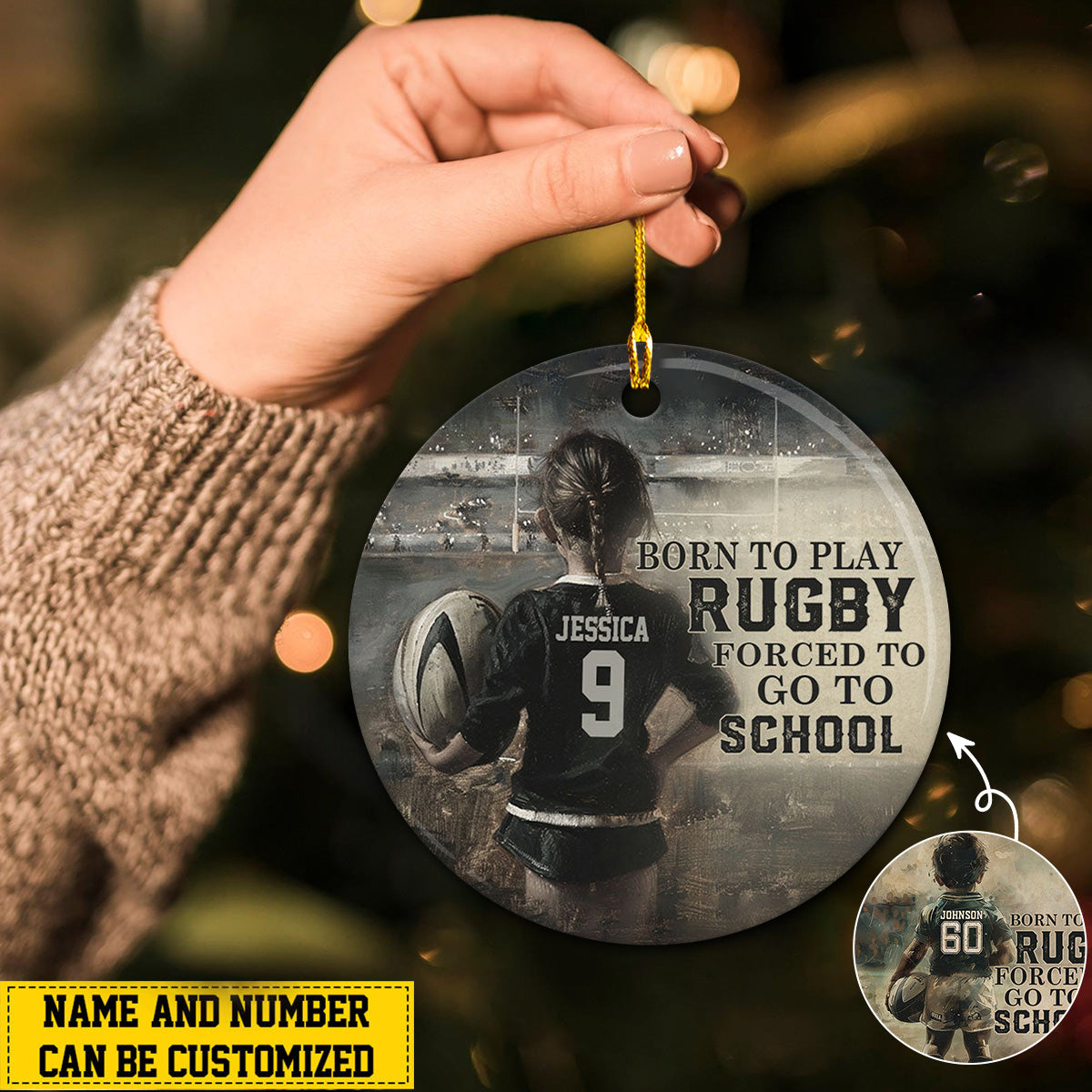 Born To Play Rugby Personalized Rugby Boy/Girl Christmas Ceramic Ornament-Gift For Softball Lovers