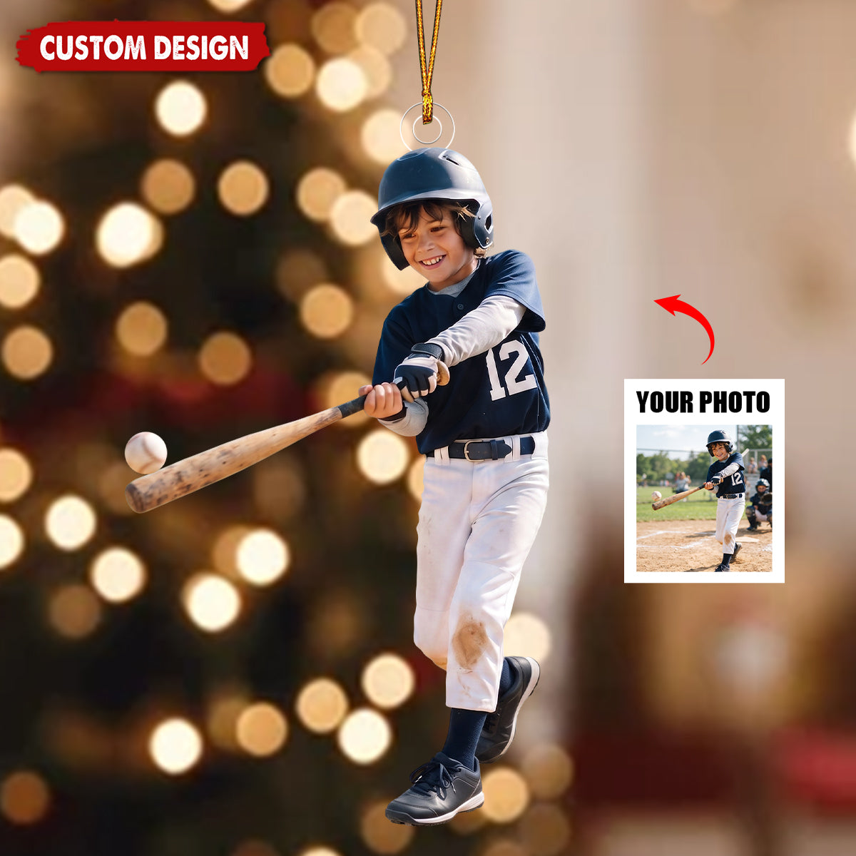 Personalized Upload Photo Ornament - Gift for Baseball Softball Lover