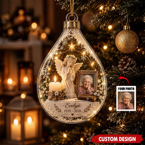 Personalized Memorial Photo Ornament, Angel Acrylic Xmas Decor, In Loving Memory Sympathy Gift
