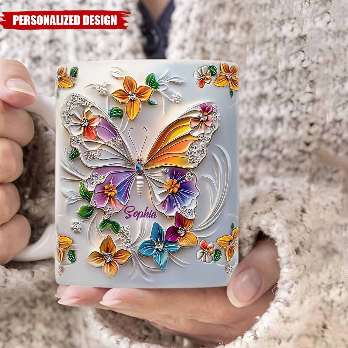 Stunning Butterfly-Personalized Butterfly Accent Mug-Gift For Friends