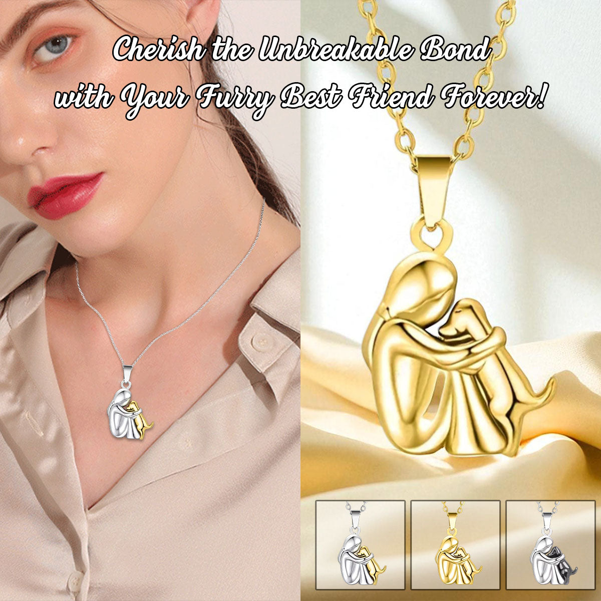 Pendants Puppy Woman Dog Hug Necklace-Gift For Animal Lover