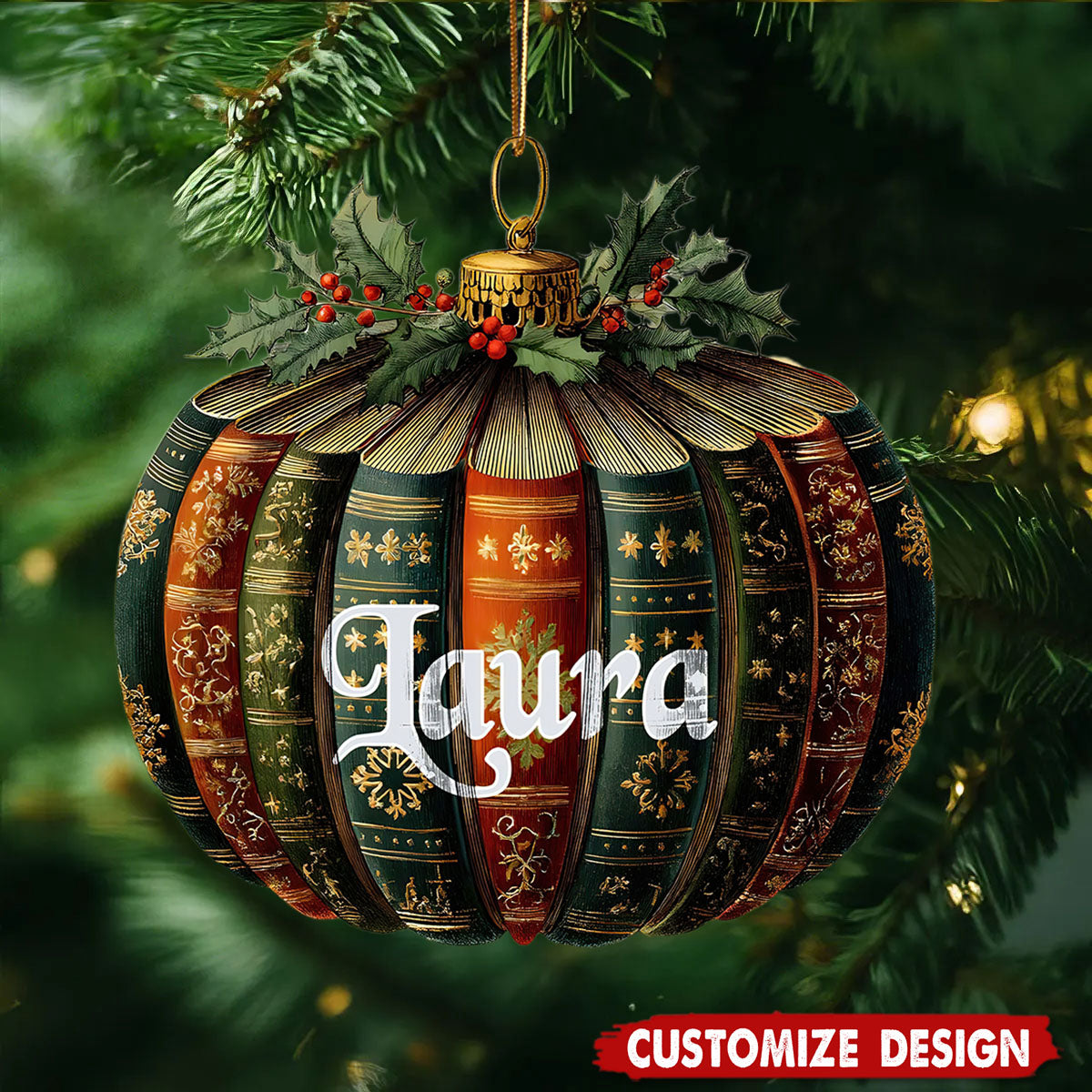 Personalized Book Pumpkin Shape Christmas Ornament-Gift For Book Lover
