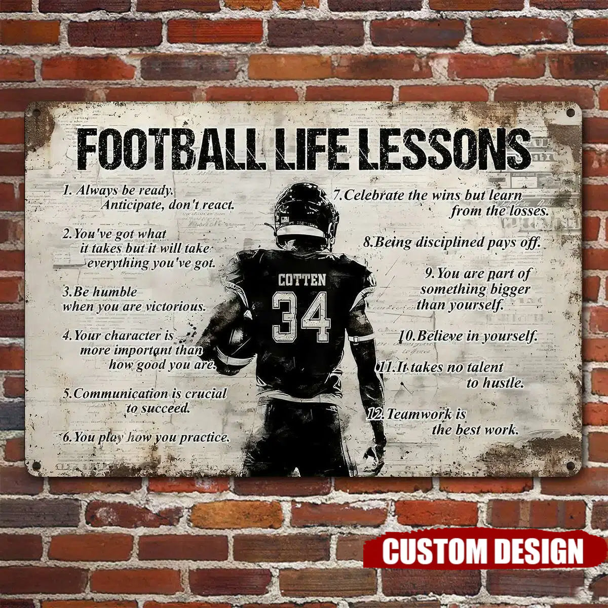 Personalized American Football Player Metal Sign