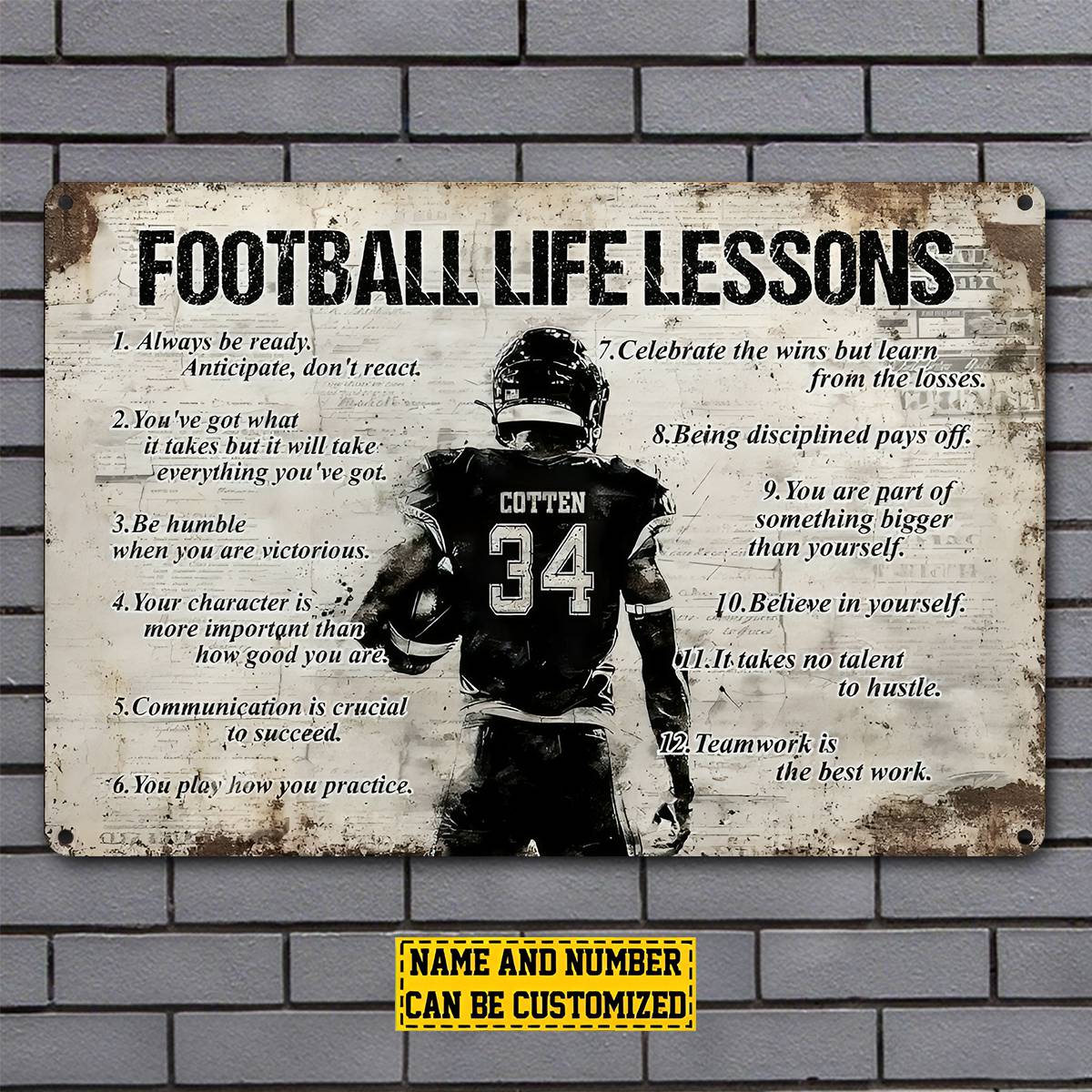 Personalized American Football Player Metal Sign