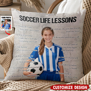 Personalized Soccer Life Lessons Upload Photo Pillow-Gift For Soccer Lovers
