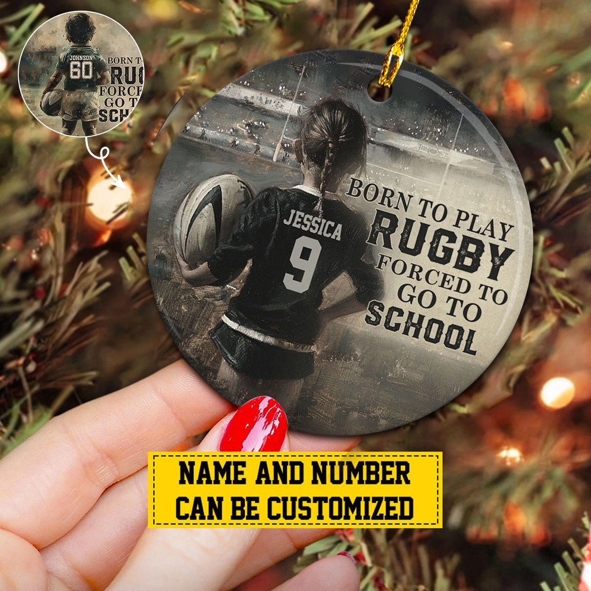 Born To Play Rugby Personalized Rugby Boy/Girl Christmas Ceramic Ornament-Gift For Softball Lovers