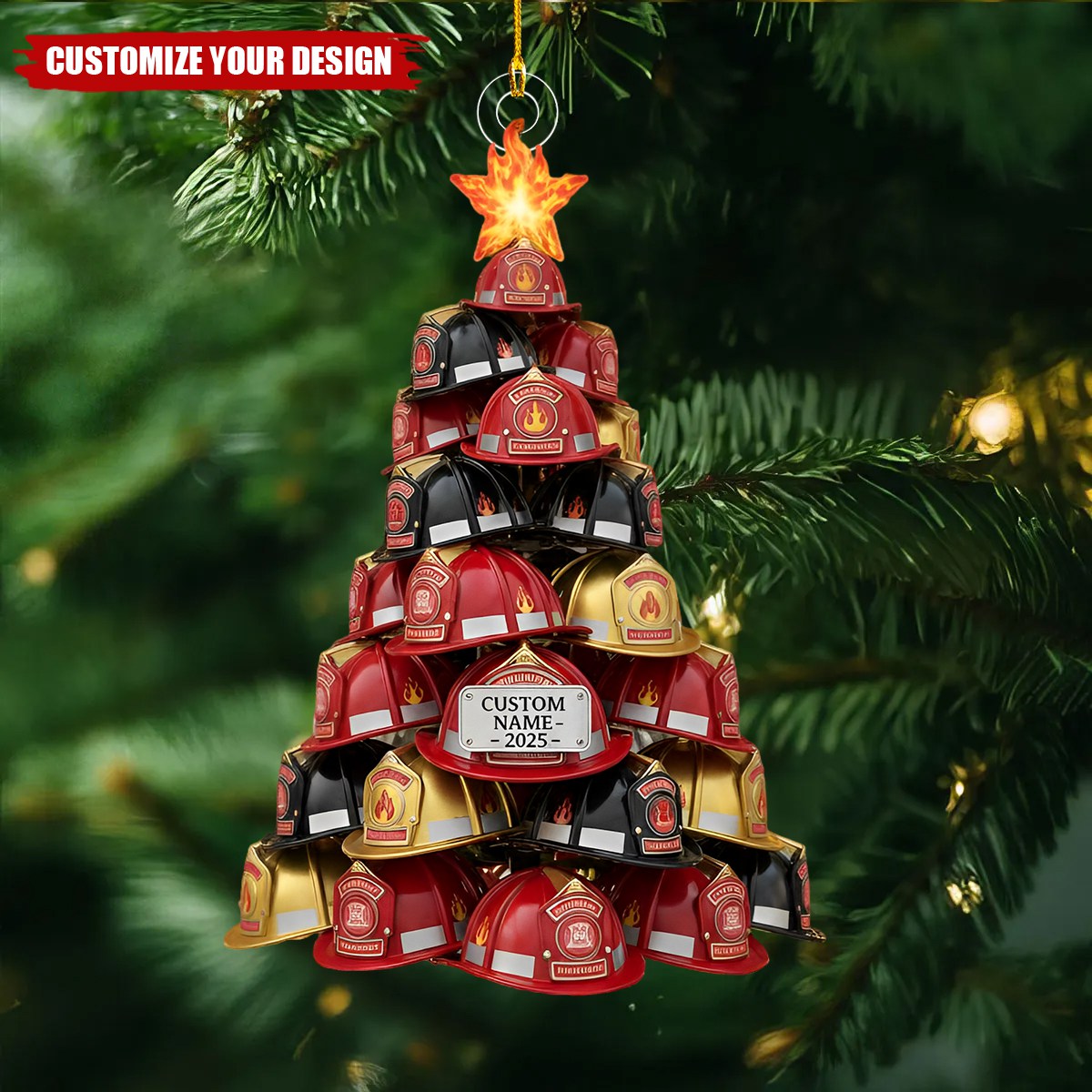 Personalized Firefighter Helmet Tree Christmas Ornament, Gift For Firemen