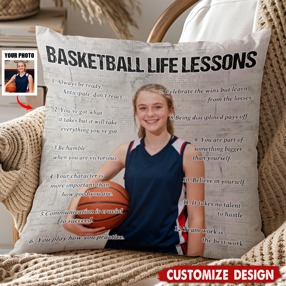 Personalized Basketball Life Lessons Upload Photo Pillow-Gift For Basketball Lovers