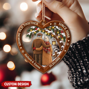 Personalized Couple Wood Ornament, Growing Old Together Winter Decor, Wedding Anniversary Gift