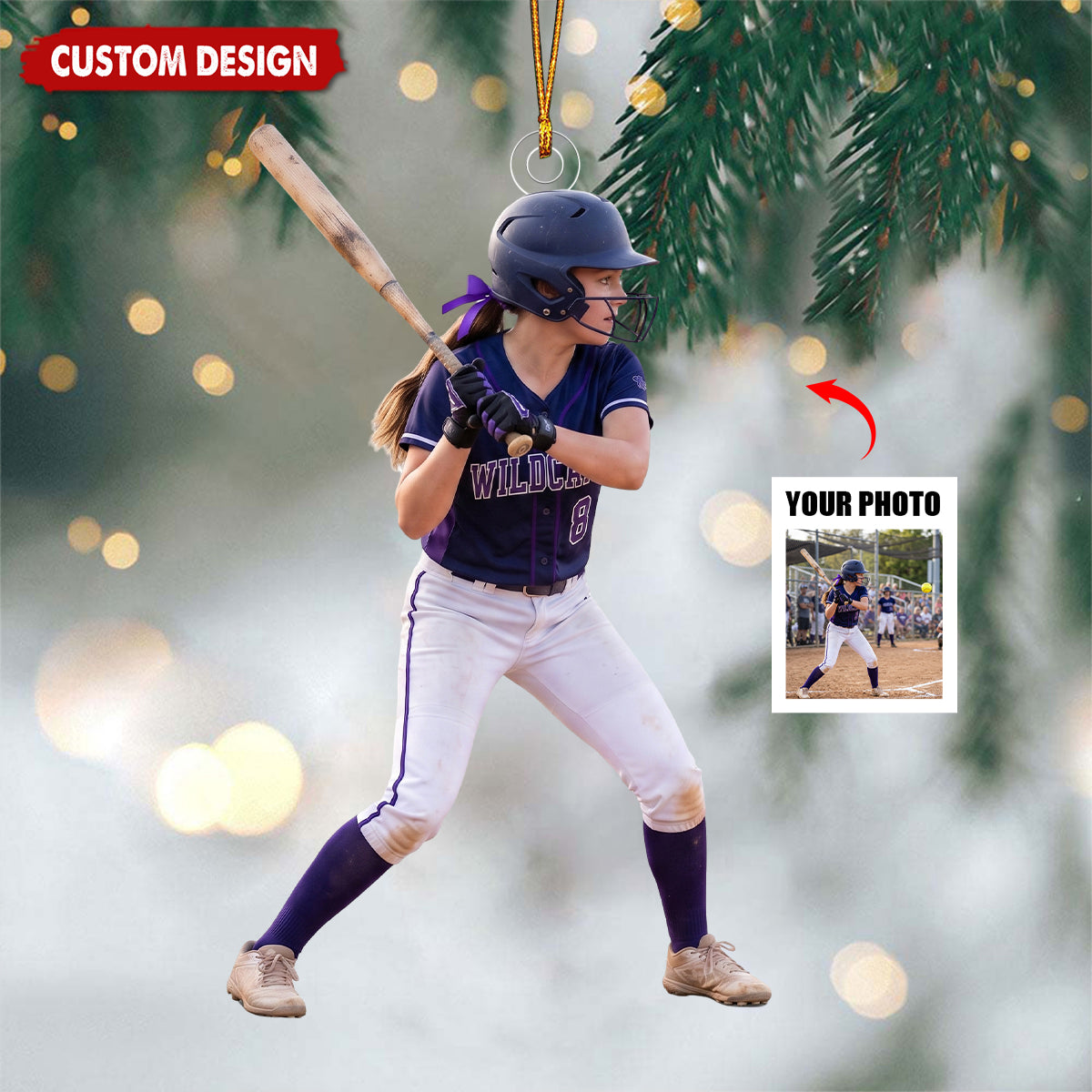 Personalized Upload Photo Ornament - Gift for Baseball Softball Lover